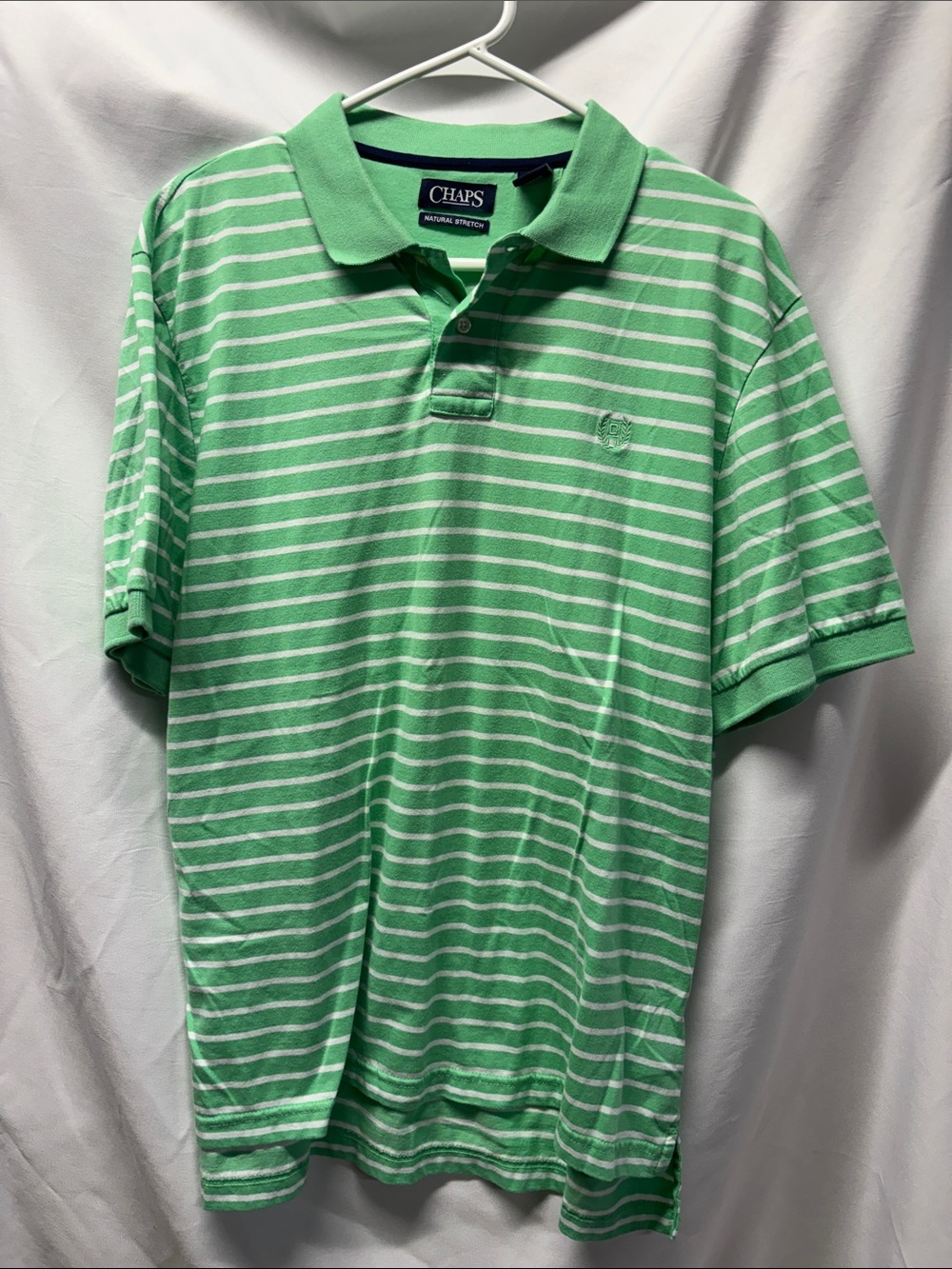 Chaps Men’s Light Green & White Striped Polo